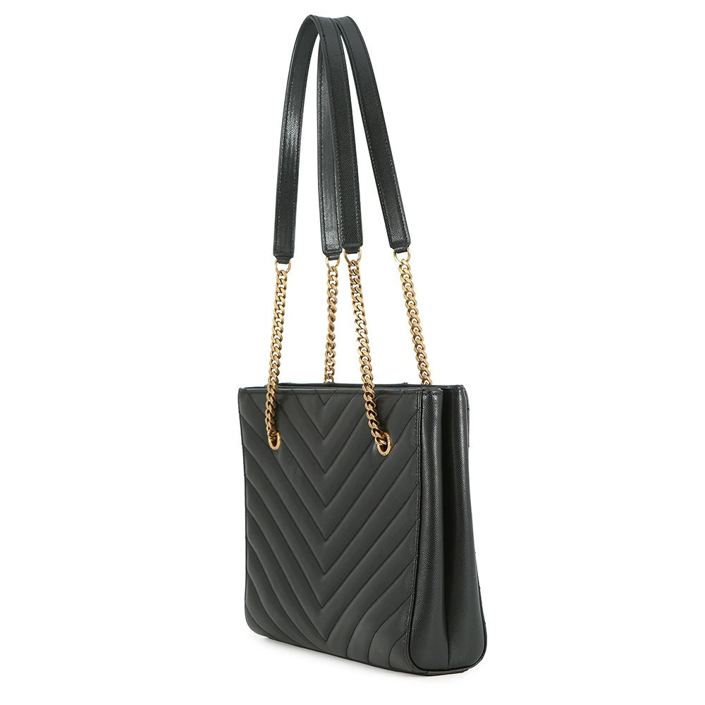 Saint Laurent Leather Chain stitch Tote Bag Tribeca V Black Paris